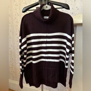 Sonoma Burgundy and White Striped Turtleneck Sweater